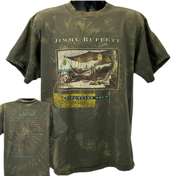 Vintage 90s Jimmy Buffett Barometer Soup Tour T Shirt 1995 Concert Green L Large - Picture 1 of 9